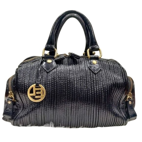 Elliott Lucca Handbags - Elliott Lucca Black Patent Leather Handbag With Gold Accents Double Handle Bag